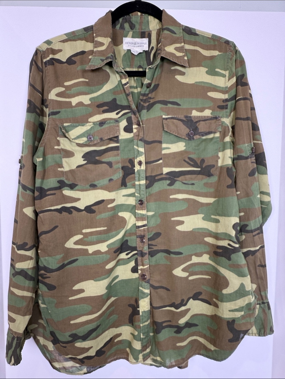 Denim & Supply Ralph Lauren Camo Button Up Utility Shirt Medium EUC